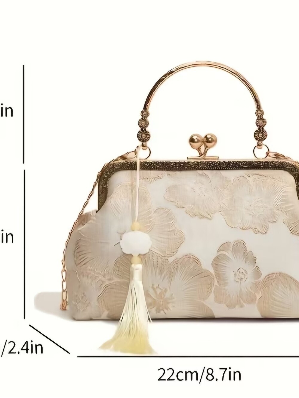 Gold-Trim Blue Floral Evening Clutch with Tassel - Picture 3 of 4